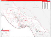 Santa Cruz County Wall Map Red Line Style